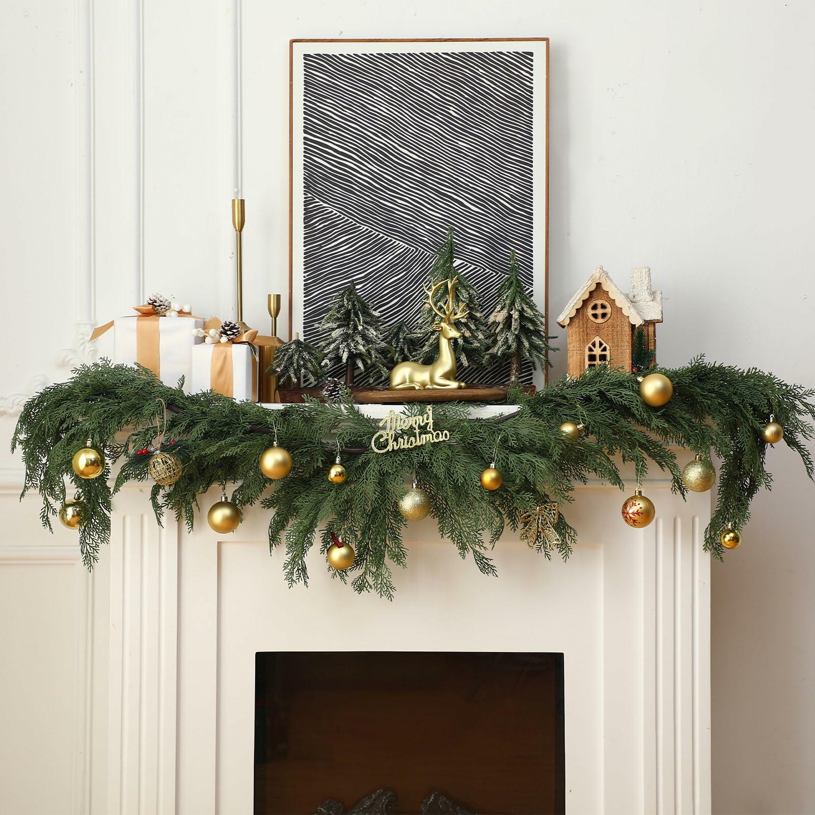 Thiccywoov 6ft Christmas Cedar Wreath Garland Greenery Indoor Outdoor
