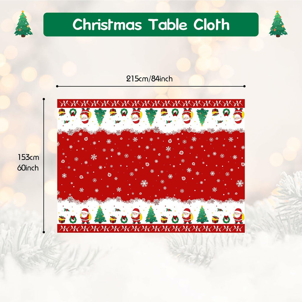 Raweao Christmas Tablecloth Santa Claus Trees Red 84x60 Inch Rectangle