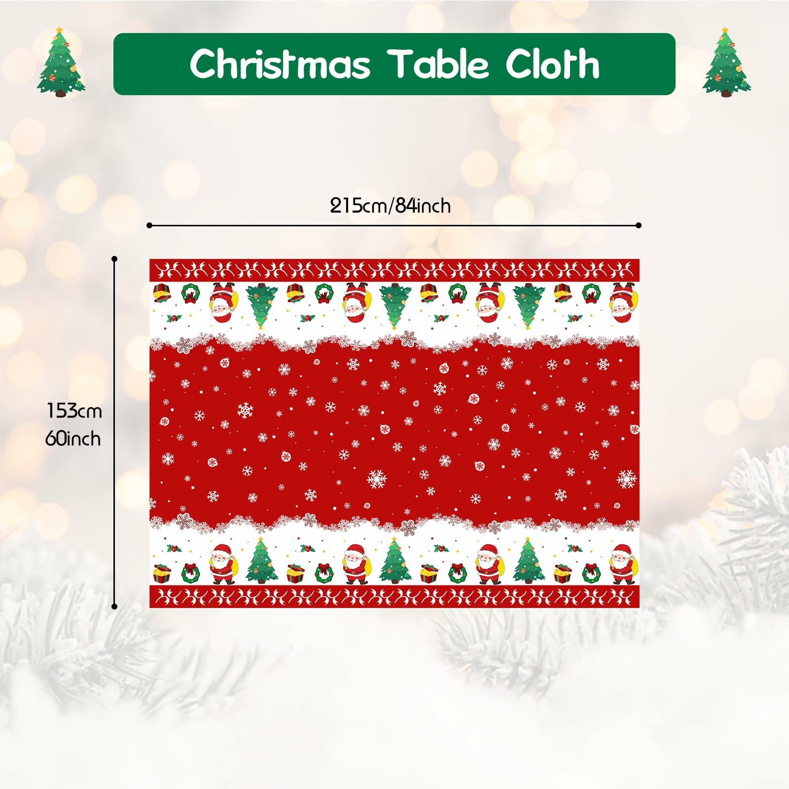 Raweao Christmas Tablecloth Santa Claus Trees Red 84x60 Inch Rectangle
