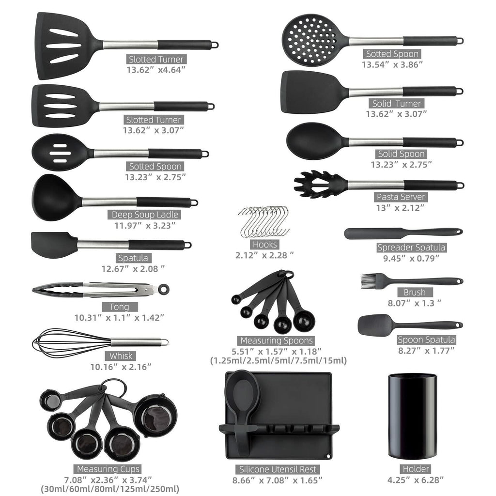 [Like New] LeMuna Silicone Kitchen Utensils Set Heat Resistant BPA Free Black Stainless
