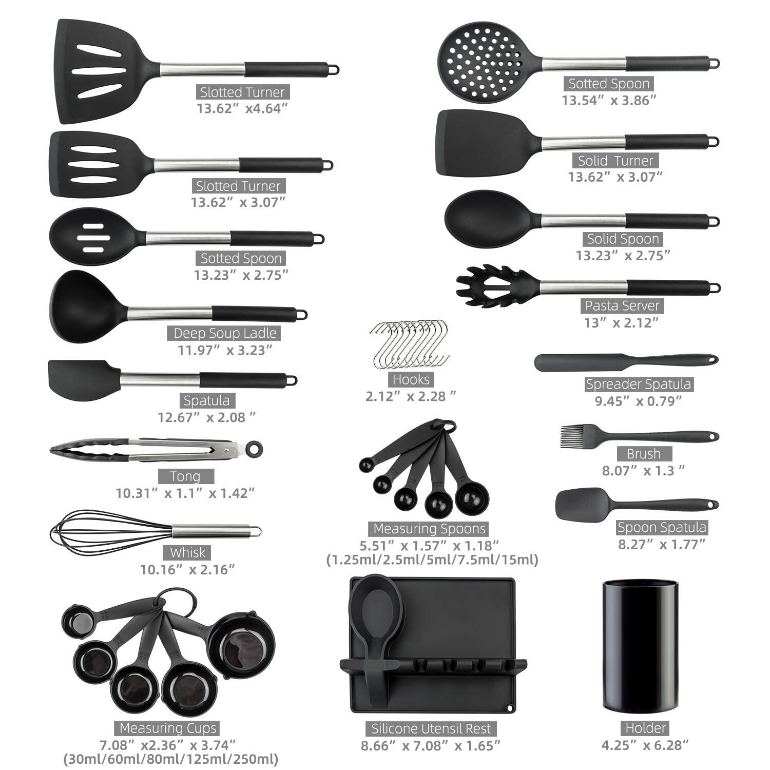 [Like New] LeMuna Silicone Kitchen Utensils Set Heat Resistant BPA Free Black Stainless