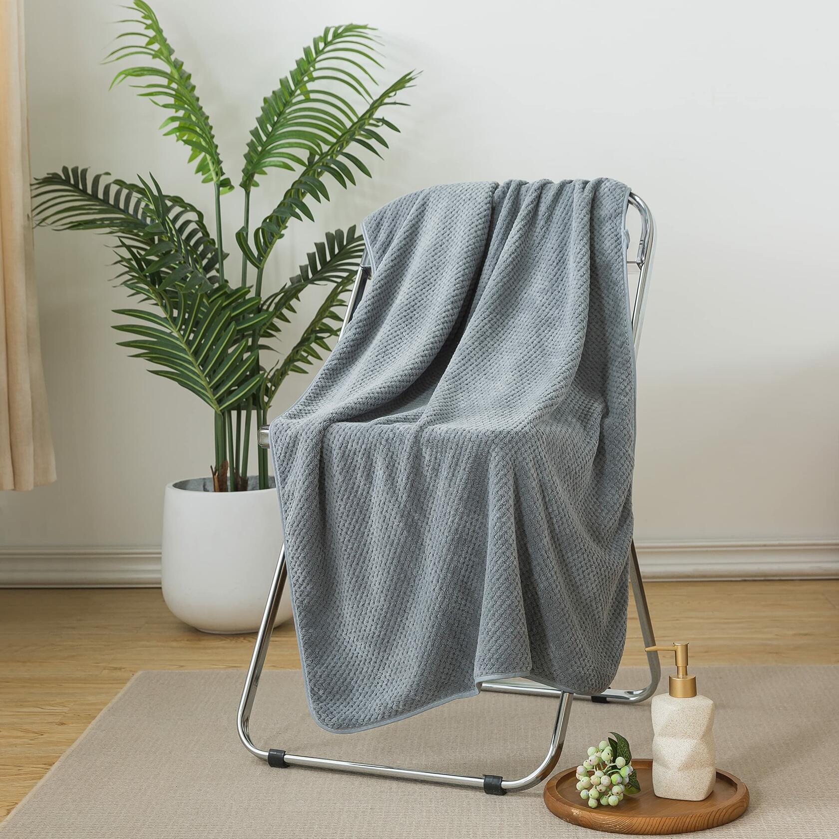 H HOUSEHOLD 3 Piece Bath Towel Set Quick Dry Grey 1 Bath 1 Washcloth 1 Hair