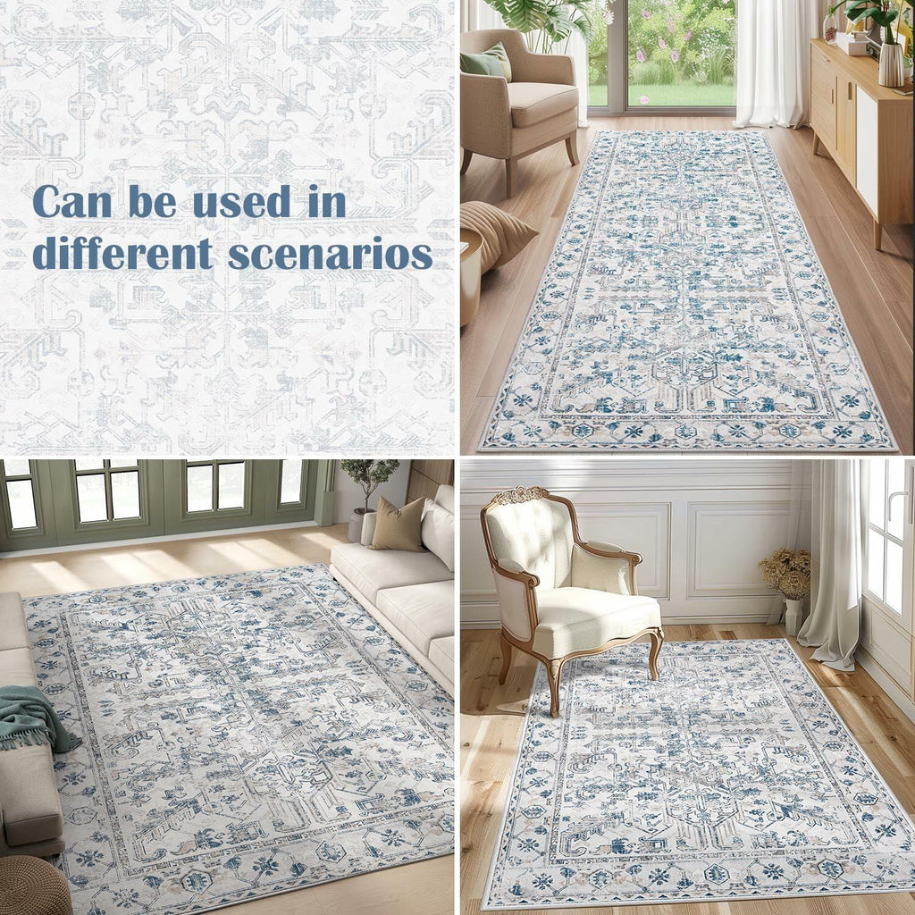 jinchan Hallway Runner Rug 2x8ft Vintage Floral Non-Slip Taupe