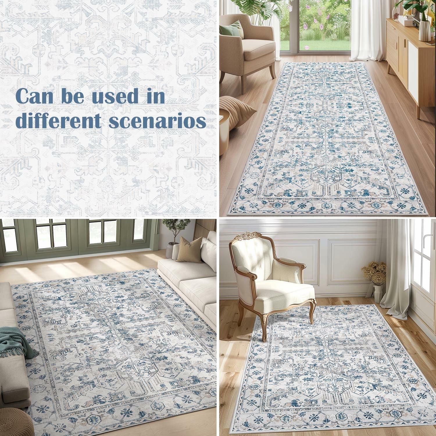 jinchan Hallway Runner Rug 2x8ft Vintage Floral Non-Slip Taupe