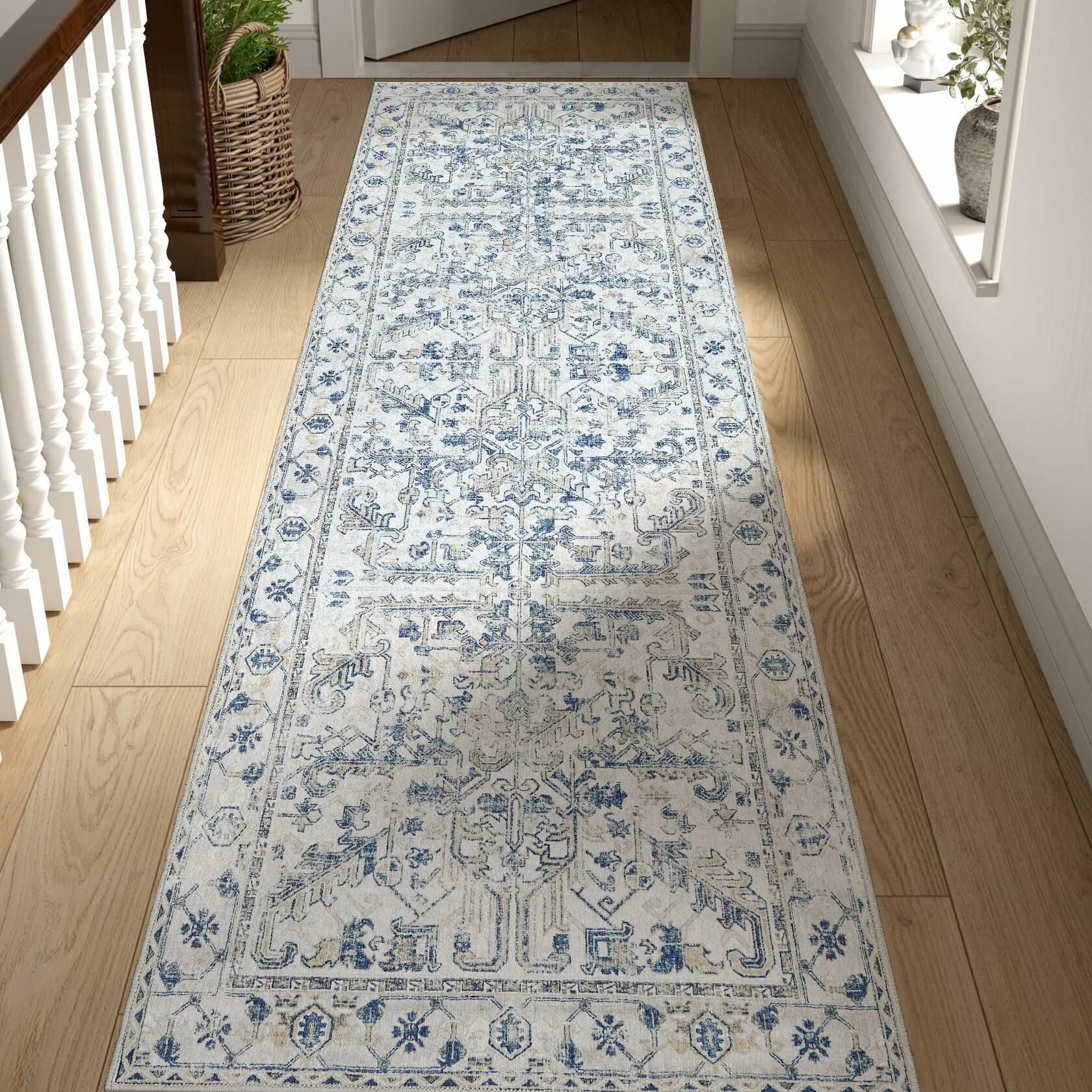 jinchan Hallway Runner Rug 2x8ft Vintage Floral Non-Slip Taupe