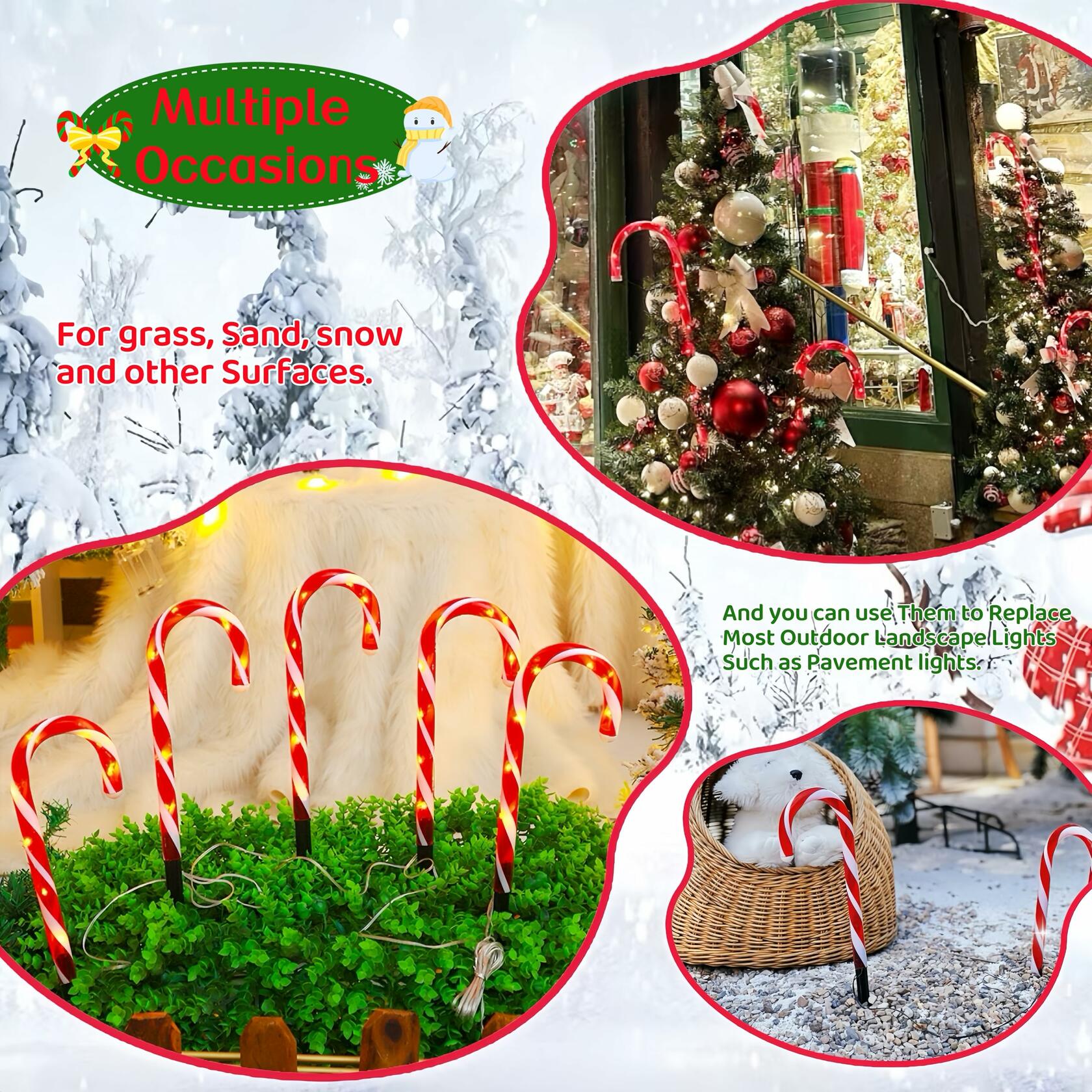 CYLHCM 24PCS Plastic Candy Cane Stakes for Christmas Lights 0.68-6.05in