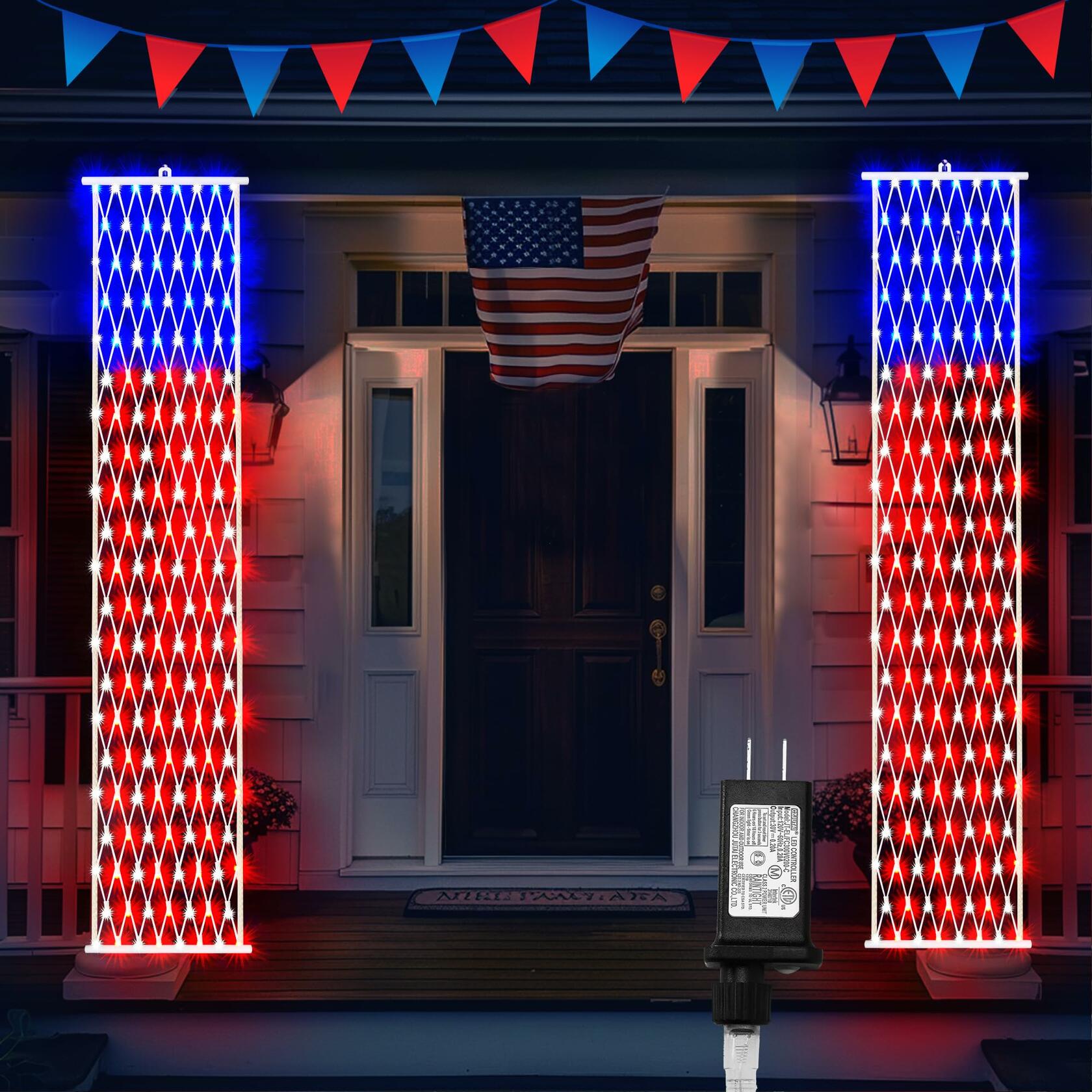 BlcTec Patriotic American Flag LED Lights 77.9x10.6in 320 LEDs Red White Blue