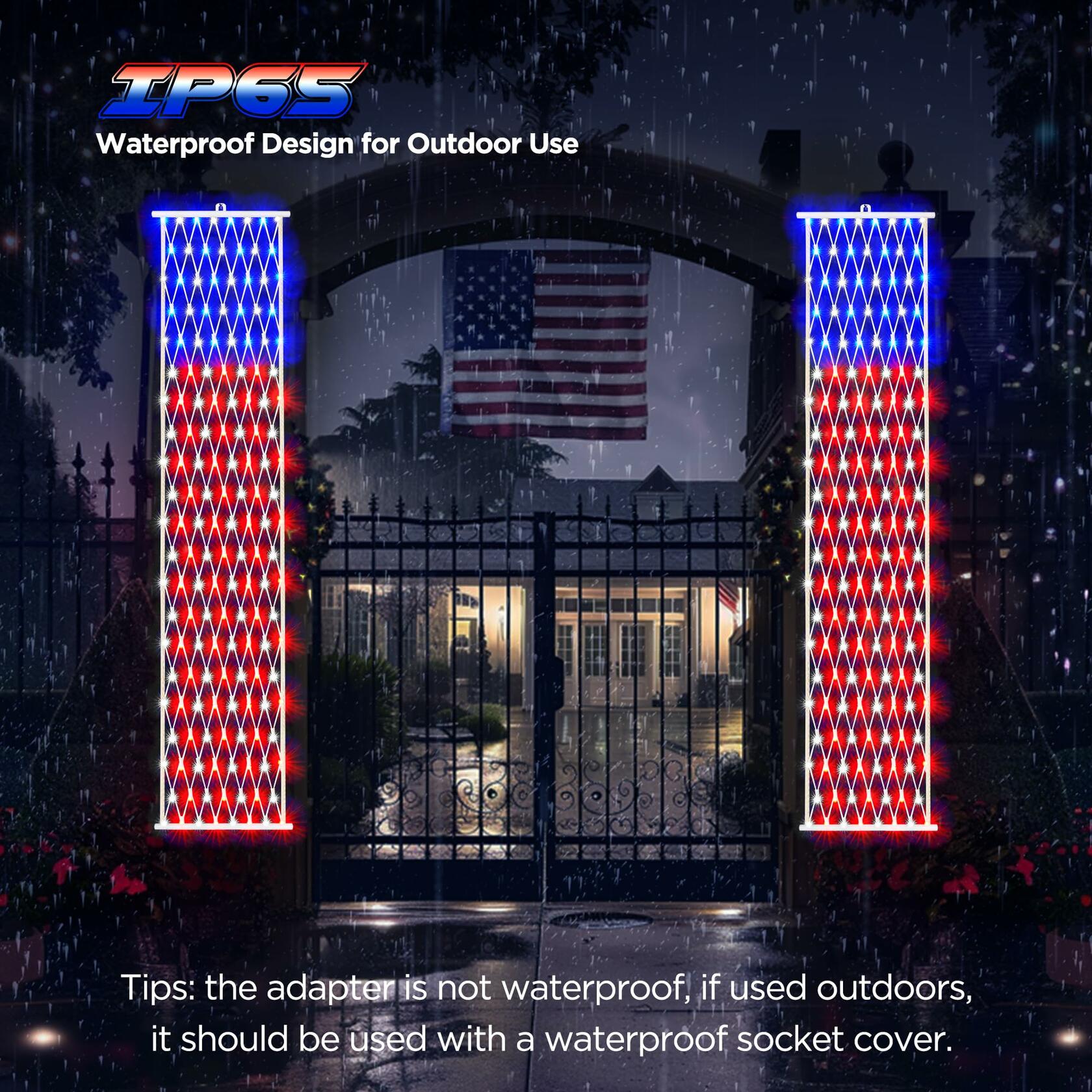 BlcTec Patriotic American Flag LED Lights 77.9x10.6in 320 LEDs Red White Blue