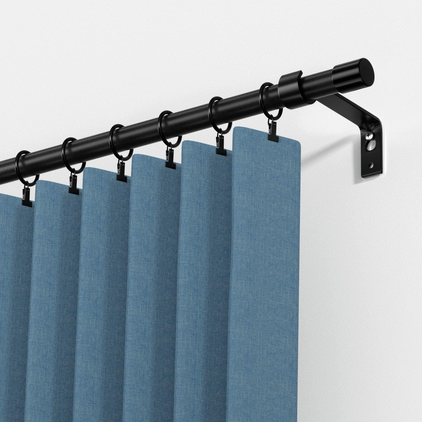 Curtain Rods 28-48in 5/8" Metal Adjustable 2 Pack Black with Brackets