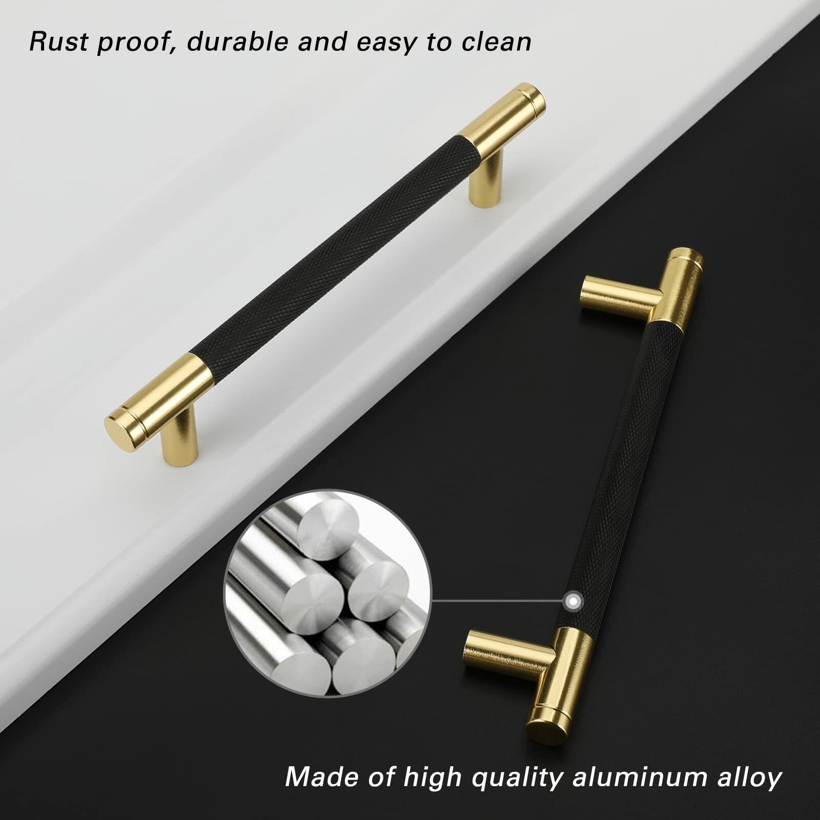Rergy Knurled Cabinet Handles 3in Hole Center 10Pack Champagne Bronze Rose Gold
