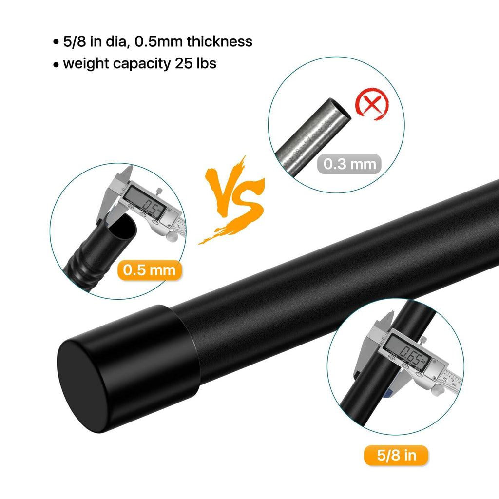 Curtain Rods 28-48in 5/8" Metal Adjustable 2 Pack Black with Brackets