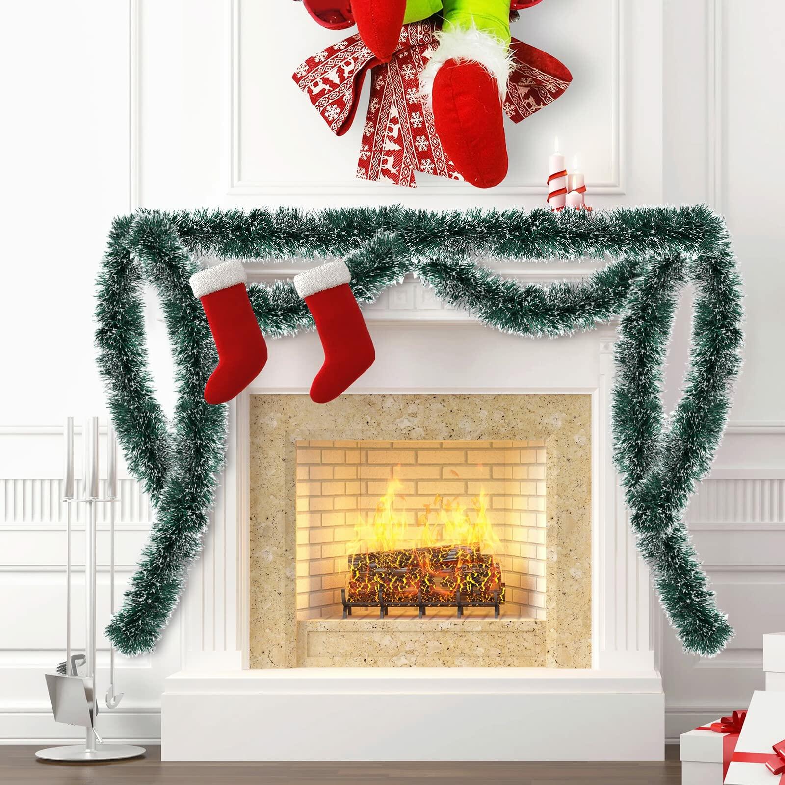 50Ft Christmas Tinsel Garland Green Metallic Twist Holiday Tree Decor