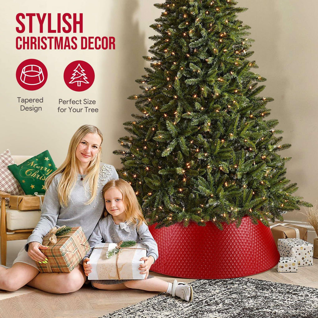 Hatisan Red Metal Christmas Tree Collar Basket Skirt 28'' Indoor Outdoor