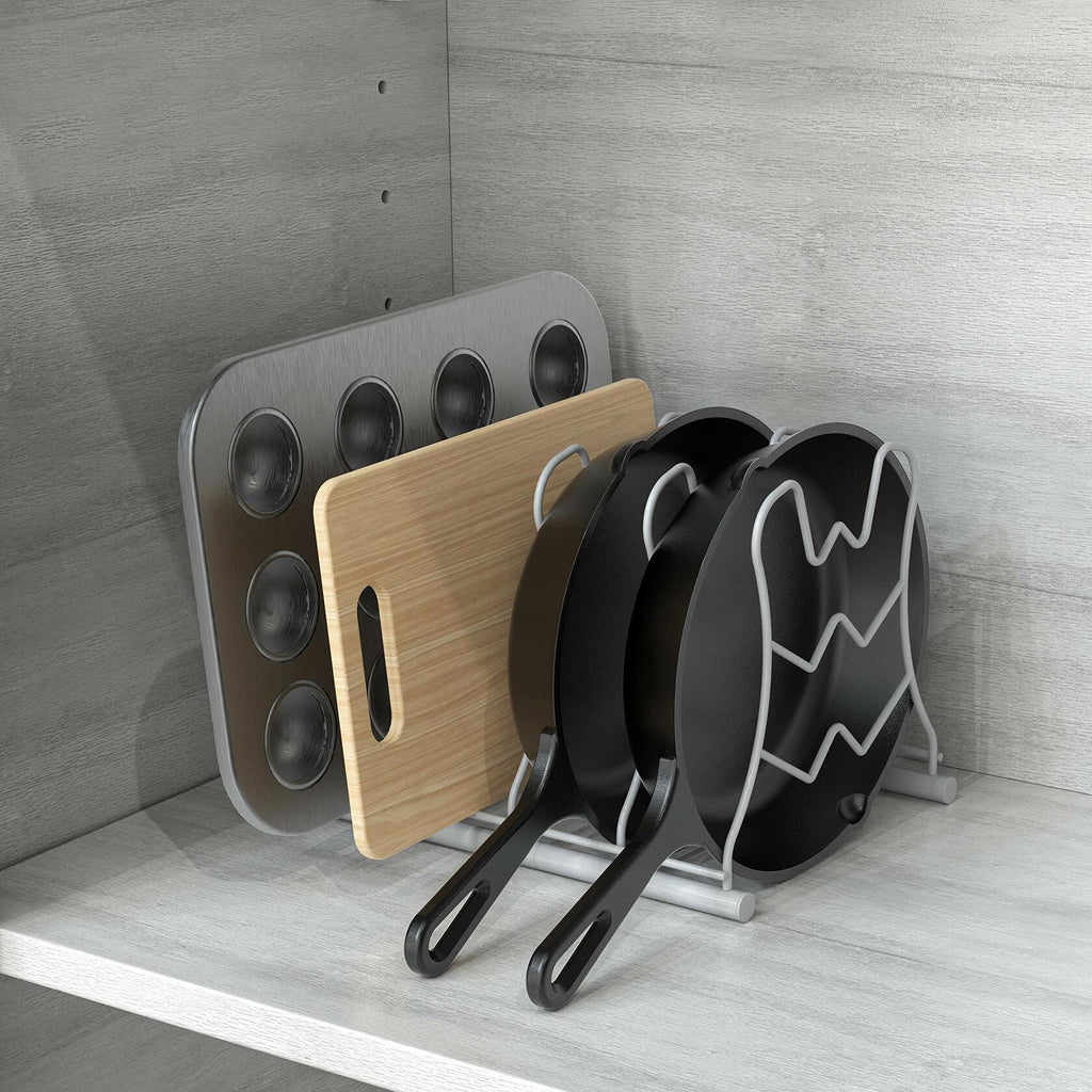 Deco Brothers Pan Organizer Rack for Kitchen Cabinet and Counter White