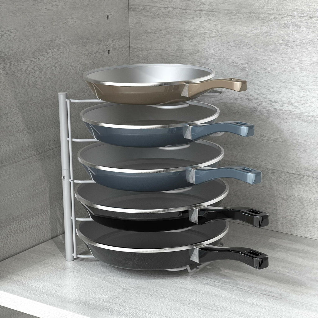 Deco Brothers Pan Organizer Rack for Kitchen Cabinet and Counter White