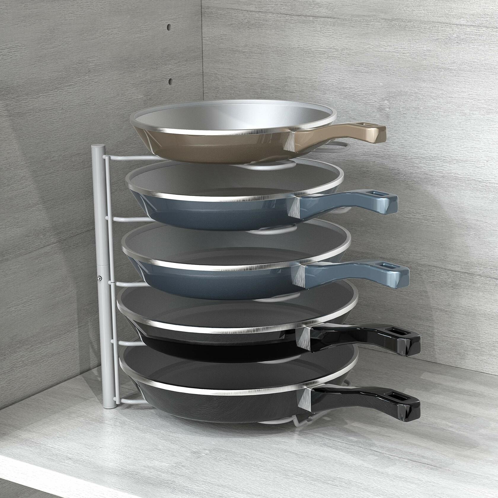Deco Brothers Pan Organizer Rack for Kitchen Cabinet and Counter White
