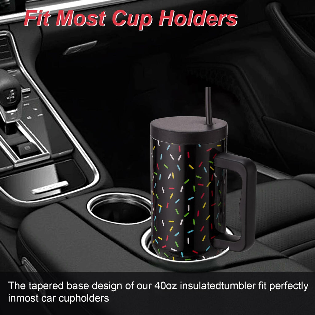 40 oz Colored Confetti Insulated Stainless Steel Tumbler with Handle & Straw