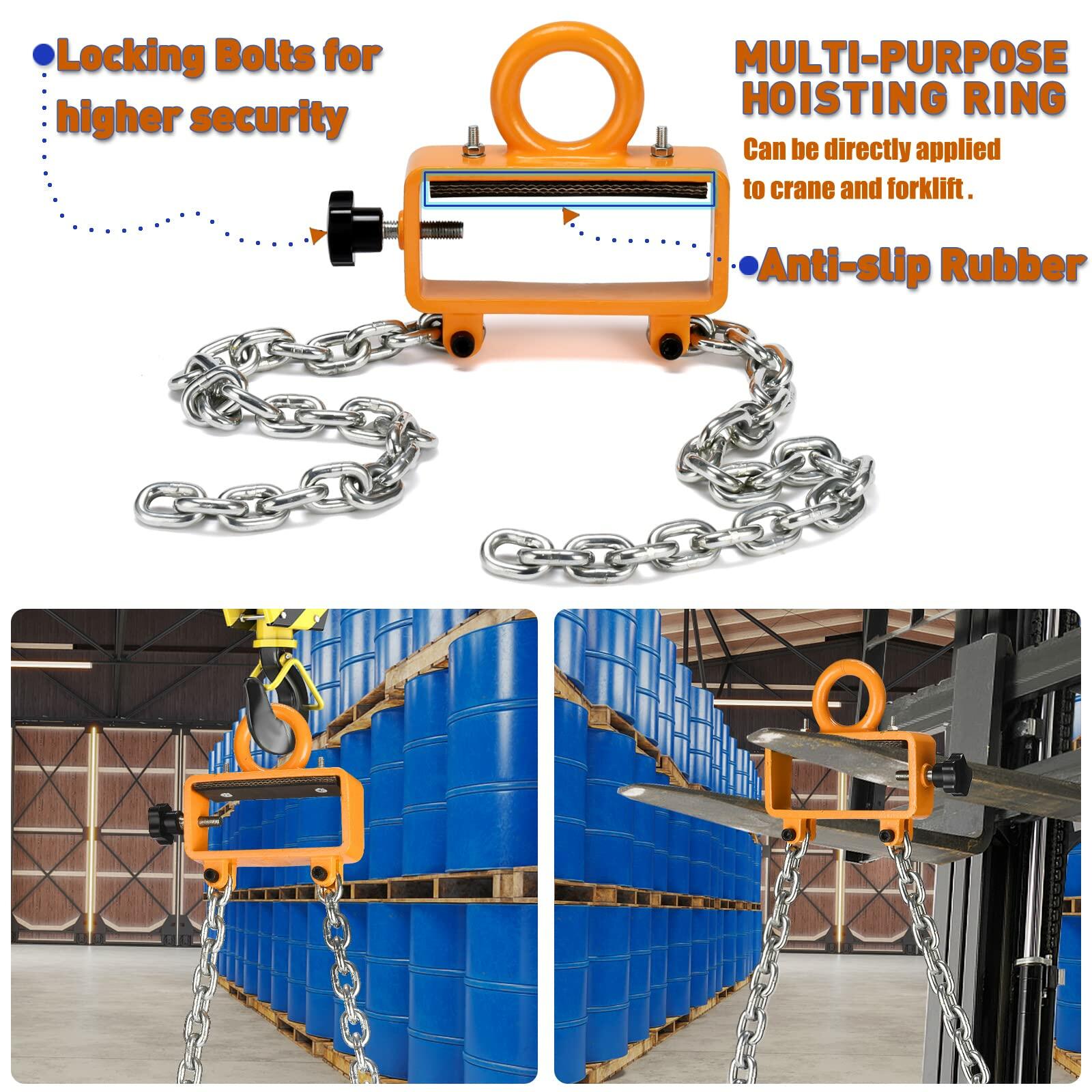 WowDIY 55 Gallon Drum Lift Chain Lifter 2200 lbs Carbon Steel Hook Black