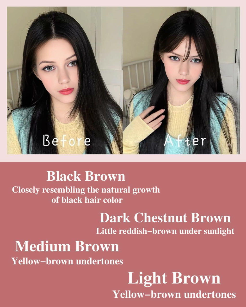 Axceroh Bangs Clip in Wispy Real Human Hair Wig Medium Brown Fringe