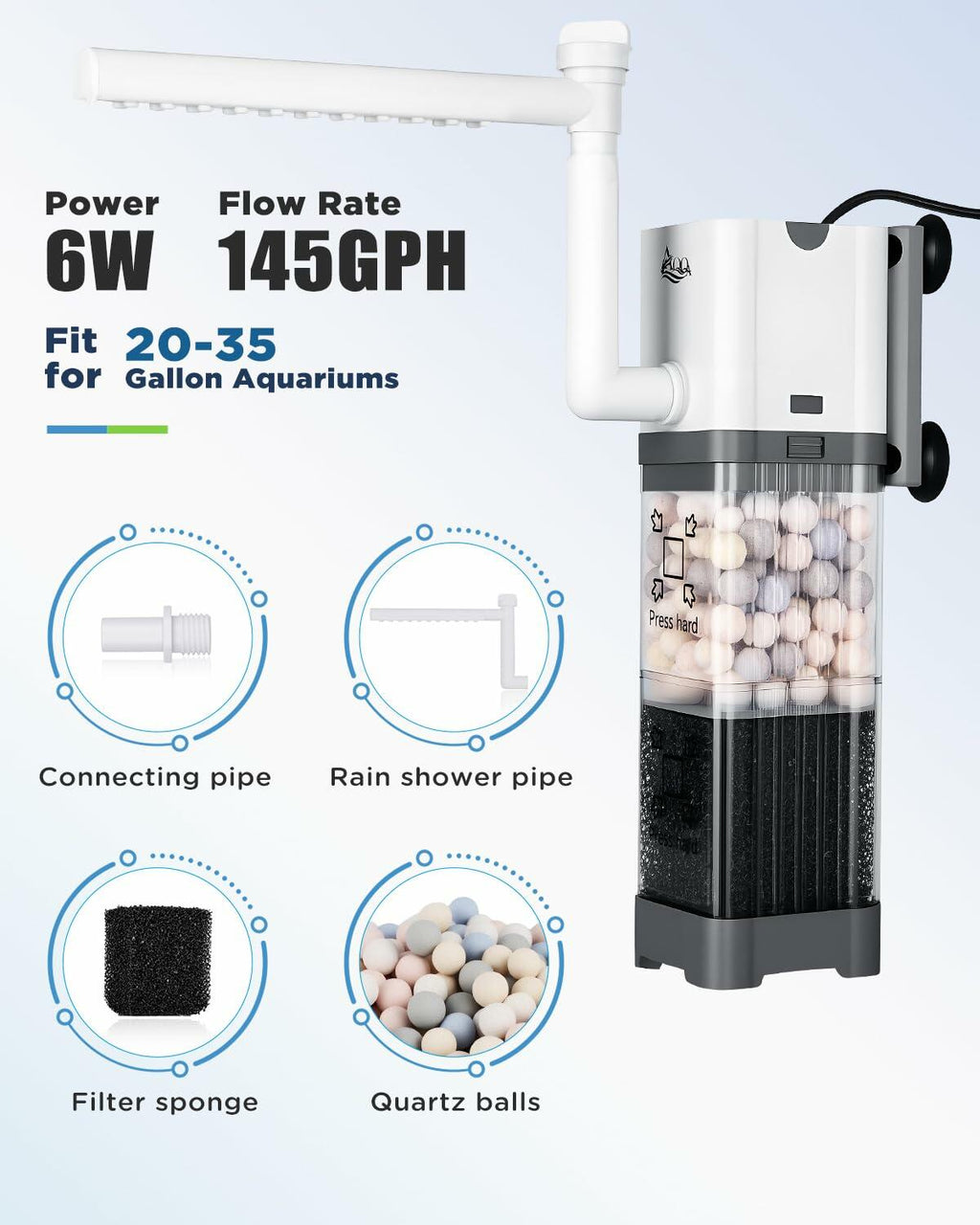 AQQA Canister Filter Aquarium Water Pump 1.01lb Package Weight