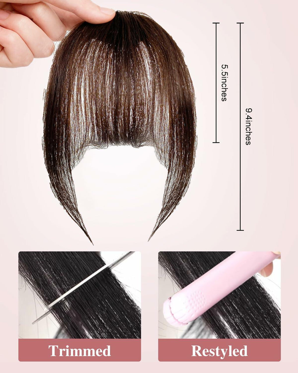 Axceroh Bangs Clip in Wispy Real Human Hair Wig Medium Brown Fringe