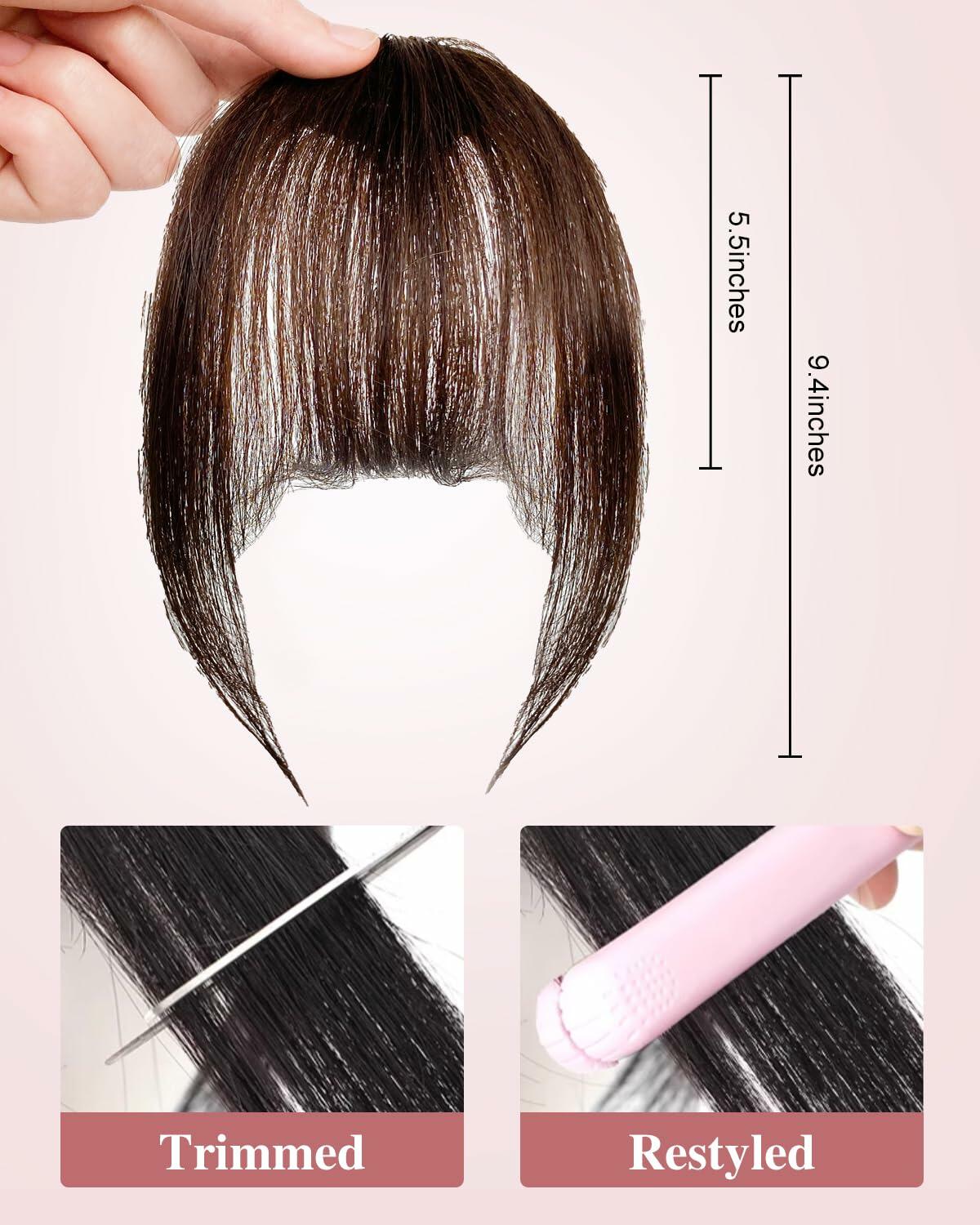 Axceroh Bangs Clip in Wispy Real Human Hair Wig Medium Brown Fringe
