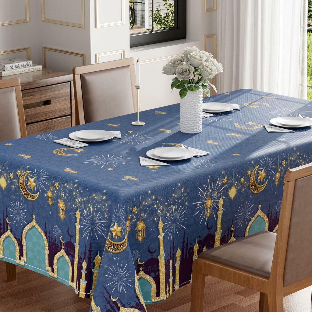 BOTB LIHM Ramadan Green Castle Lantern Stars Moon Tablecloth 60x60 Inch