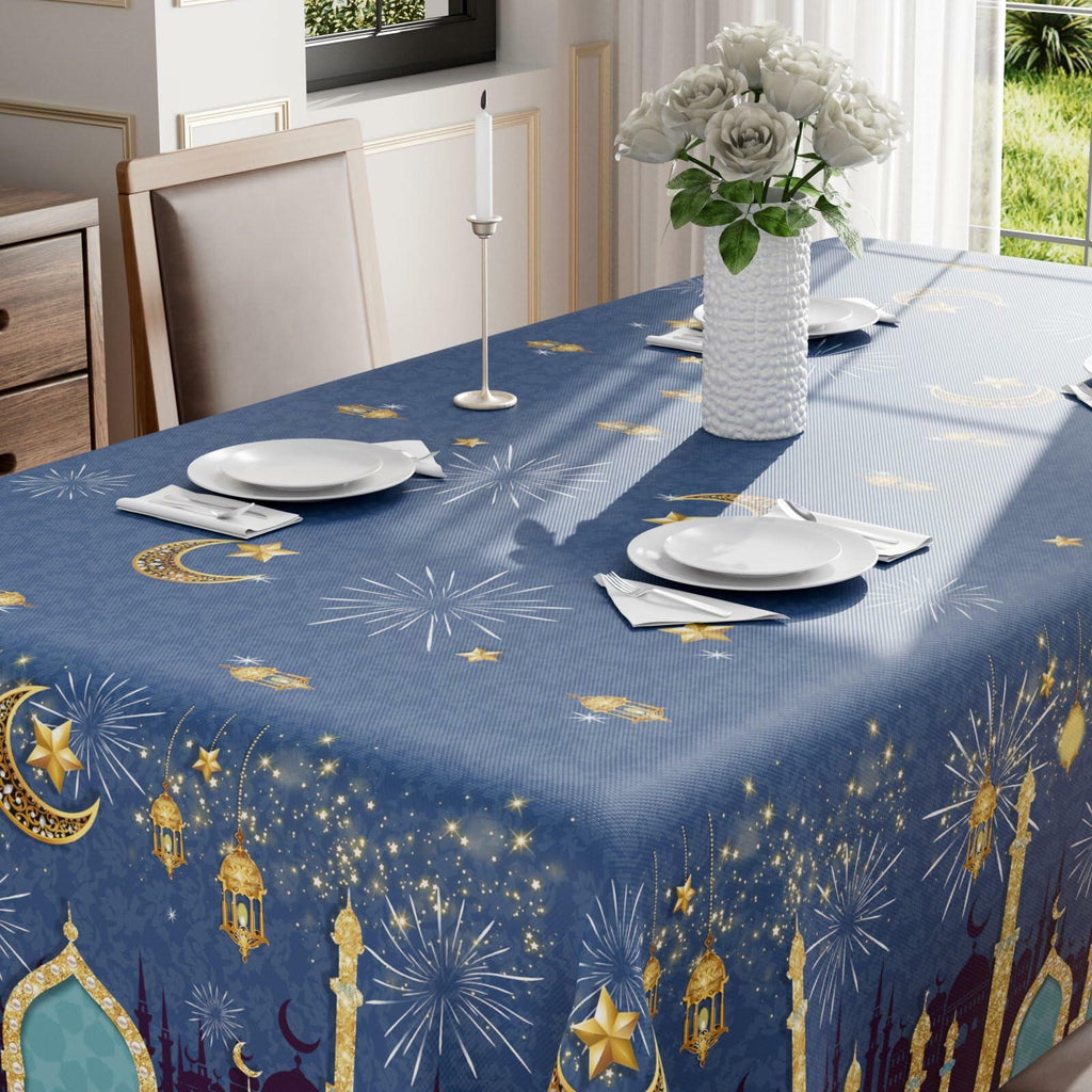 BOTB LIHM Ramadan Green Castle Lantern Stars Moon Tablecloth 60x60 Inch