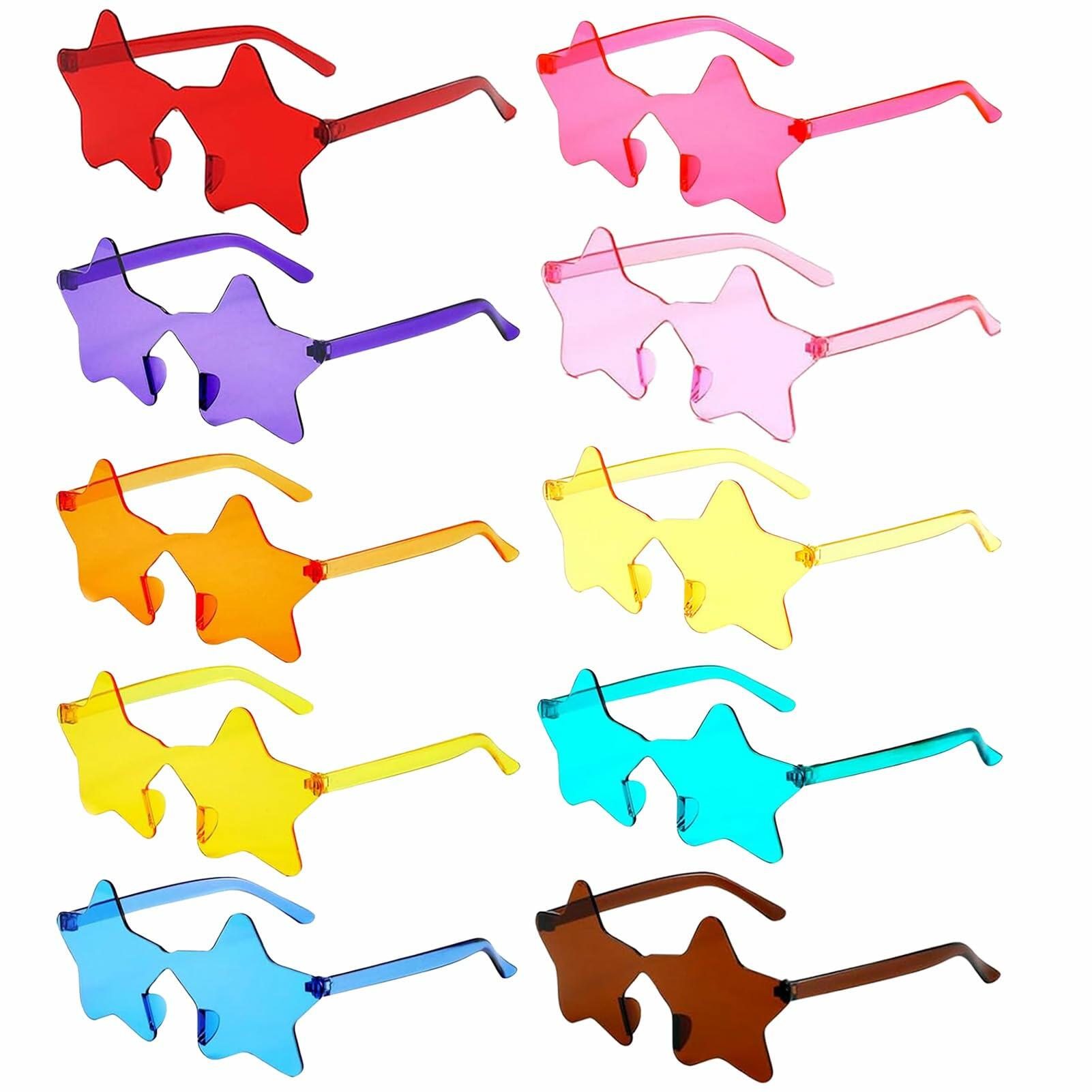 HELYKAKA 10 Pairs Star Shape Rimless Colorful Sunglasses Bulk Party Favors