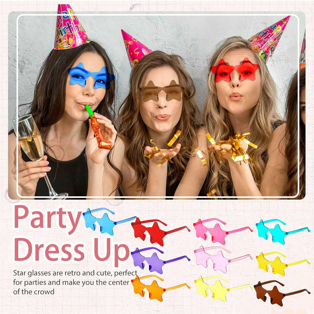 HELYKAKA 10 Pairs Star Shape Rimless Colorful Sunglasses Bulk Party Favors