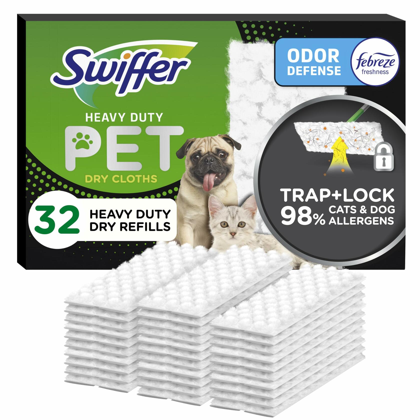 [Acceptable] Swiffer Sweeper Pet Heavy Duty Dry Cloth Refills Febreze 32 Count
