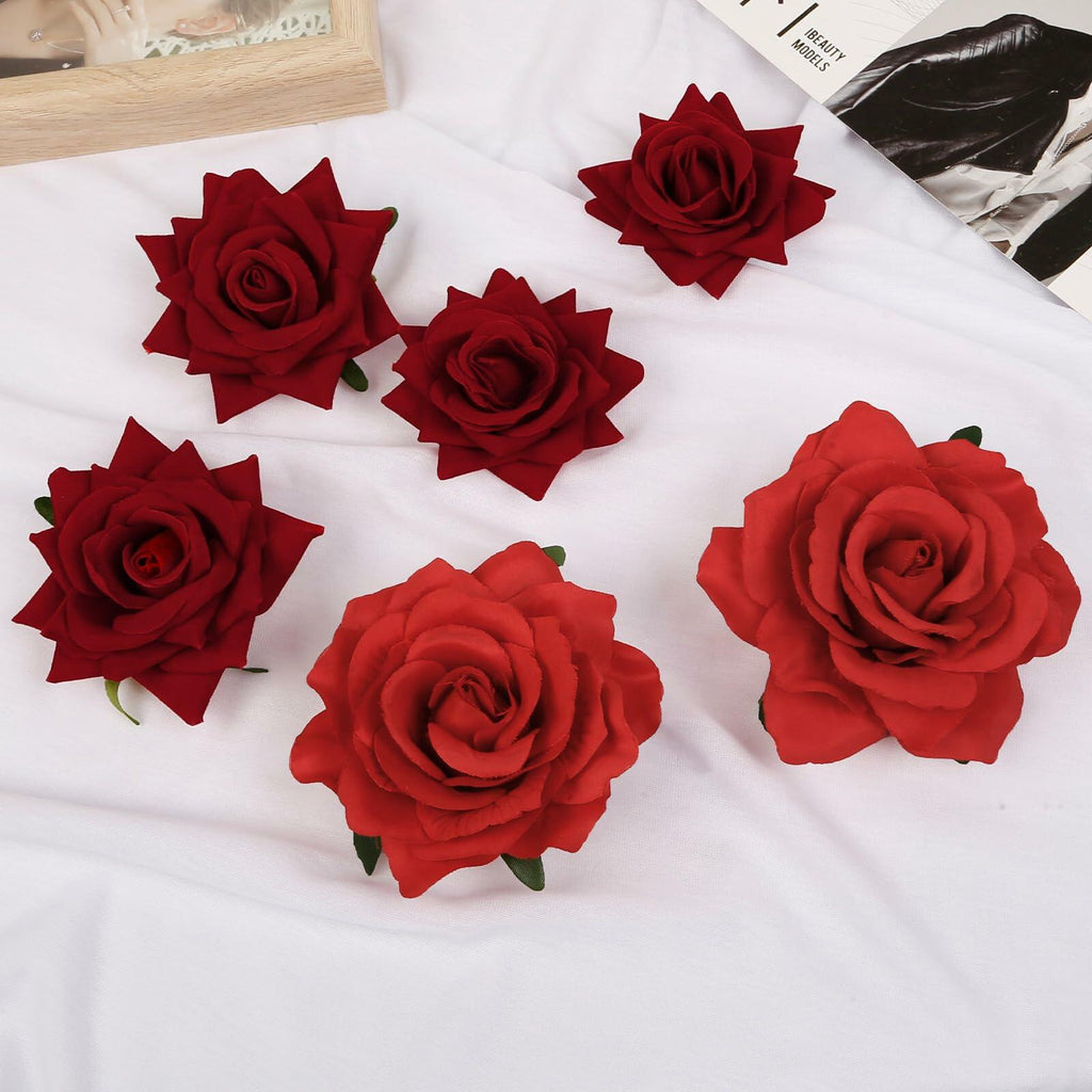 6Pcs Red Rose Hair Clips Artificial Flower Hair Accessories Flamenco