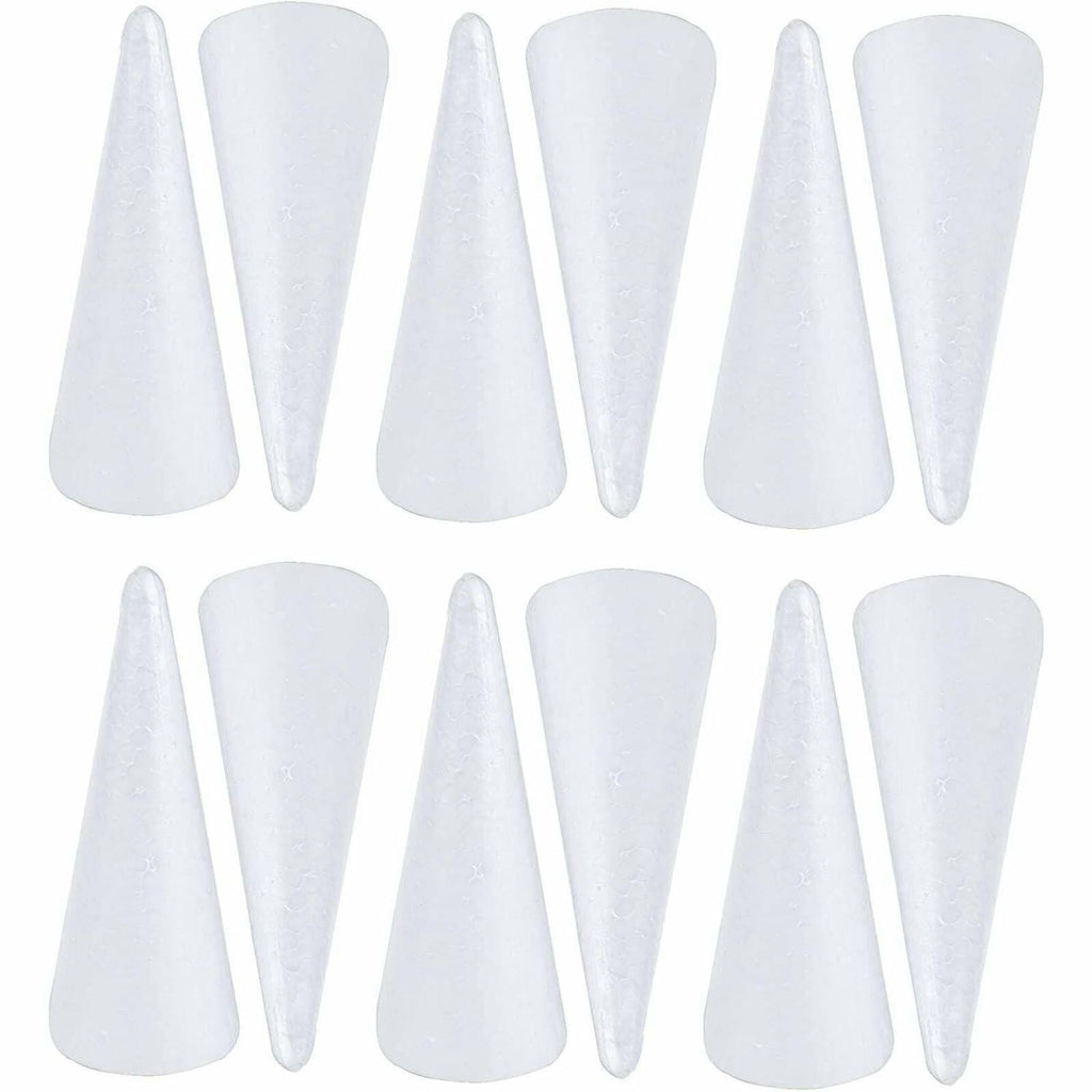 12 Pack Foam Cones for Crafts Trees Holiday Decorations Handmade White 2.7x5.5in