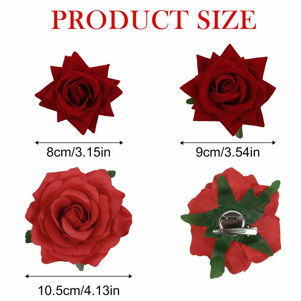 6Pcs Red Rose Hair Clips Artificial Flower Hair Accessories Flamenco