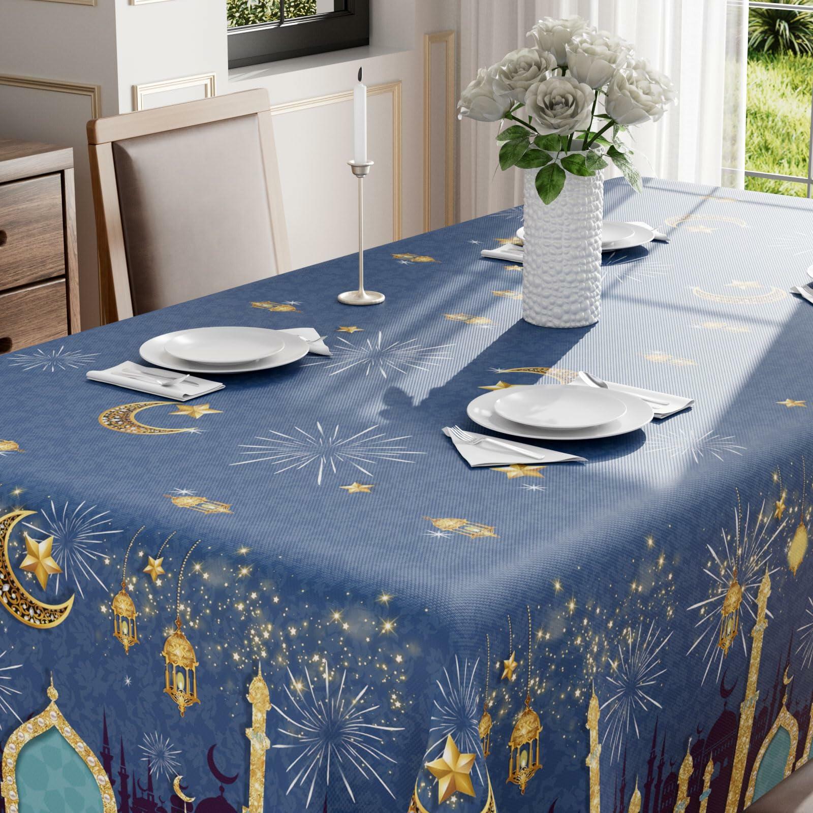 BOTB LIHM Eid Al-Fitr Ramadan Green Castle Lantern Tablecloth 60x120 Inch