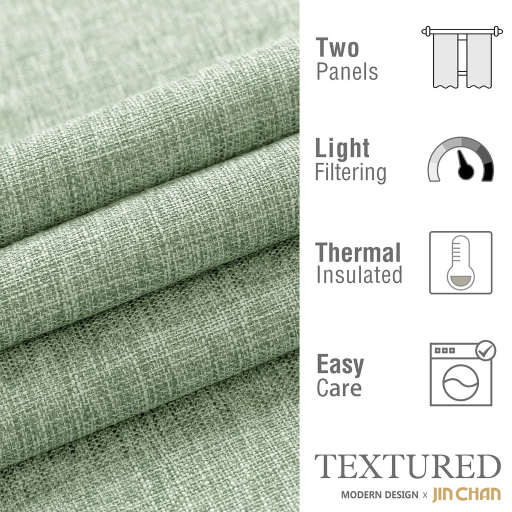 Jinchan Faux Linen Curtains 96” Gray Farmhouse Grommet Light Filtering Set