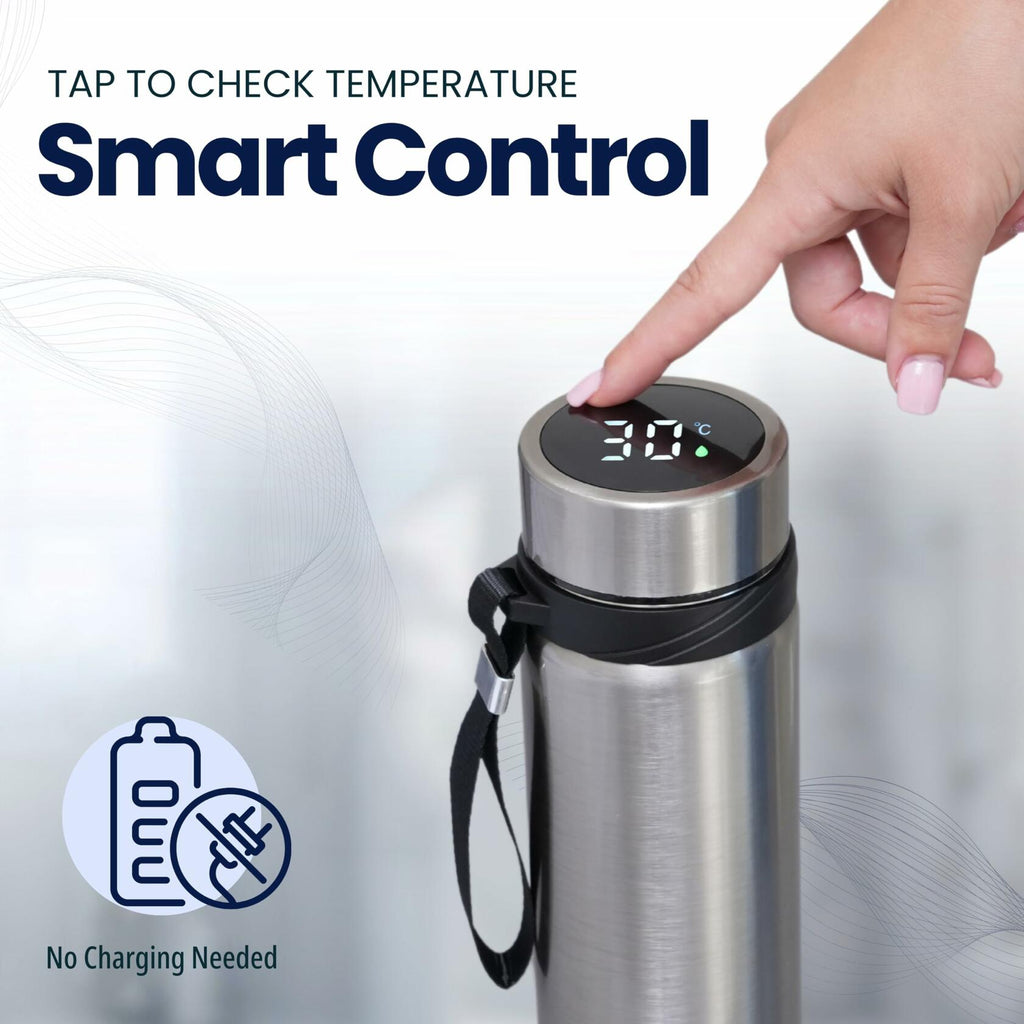 Aqua Gauge Stainless Steel Thermal Bottle 600mL Digital Temp Display Silver