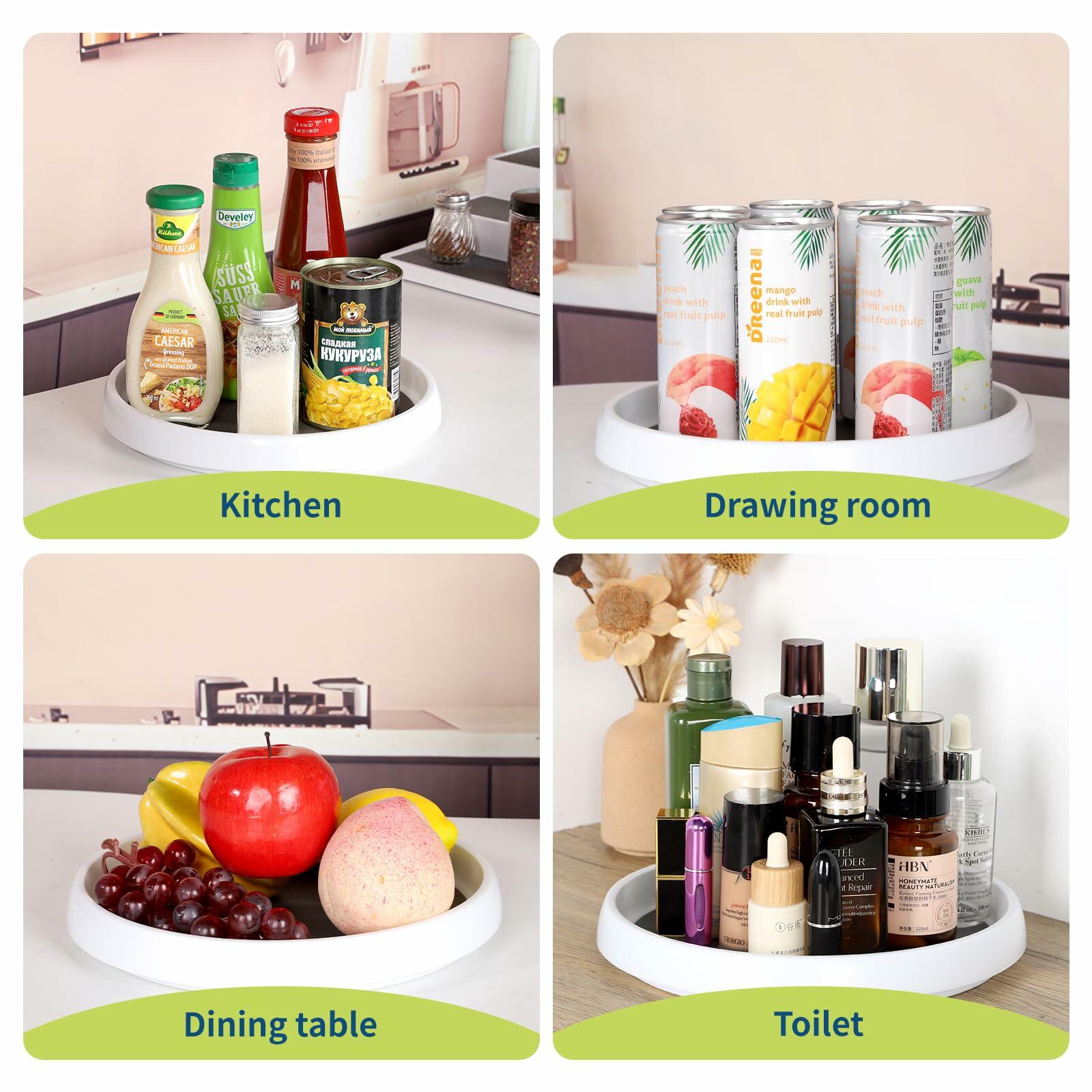 AngieQH 4-Pack 10" Anti Slip Lazy Susan Organizer Set White Plastic