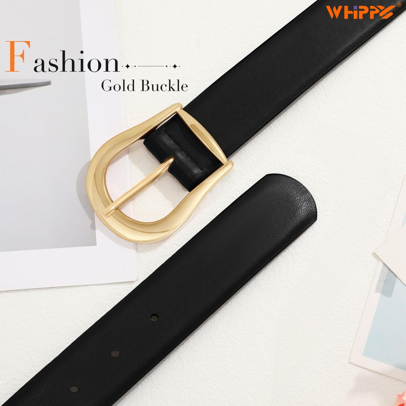 WHIPPY Women's Leather Waist Belt Gold Buckle Black Size XXL
