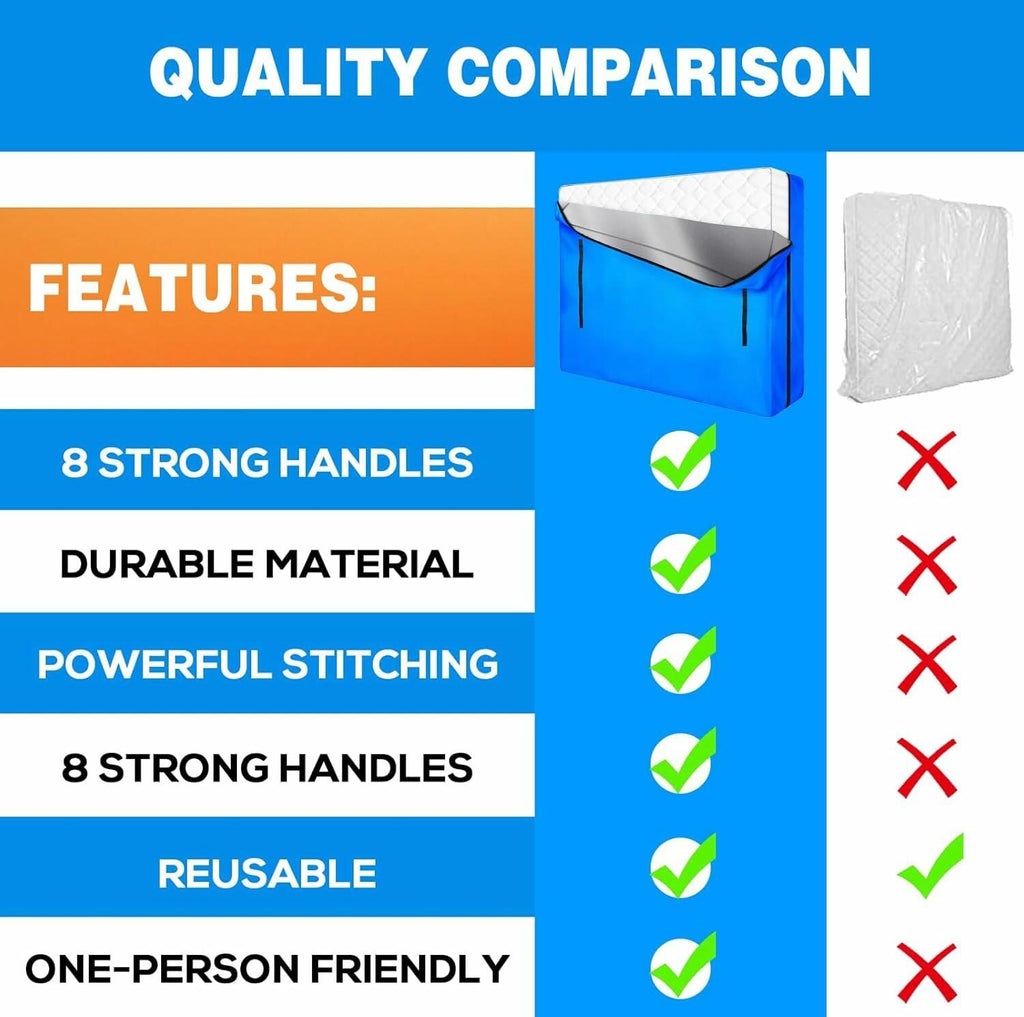 MorTime Mattress Bag Zippered 8 Handles Reusable Protector Queen Size Q