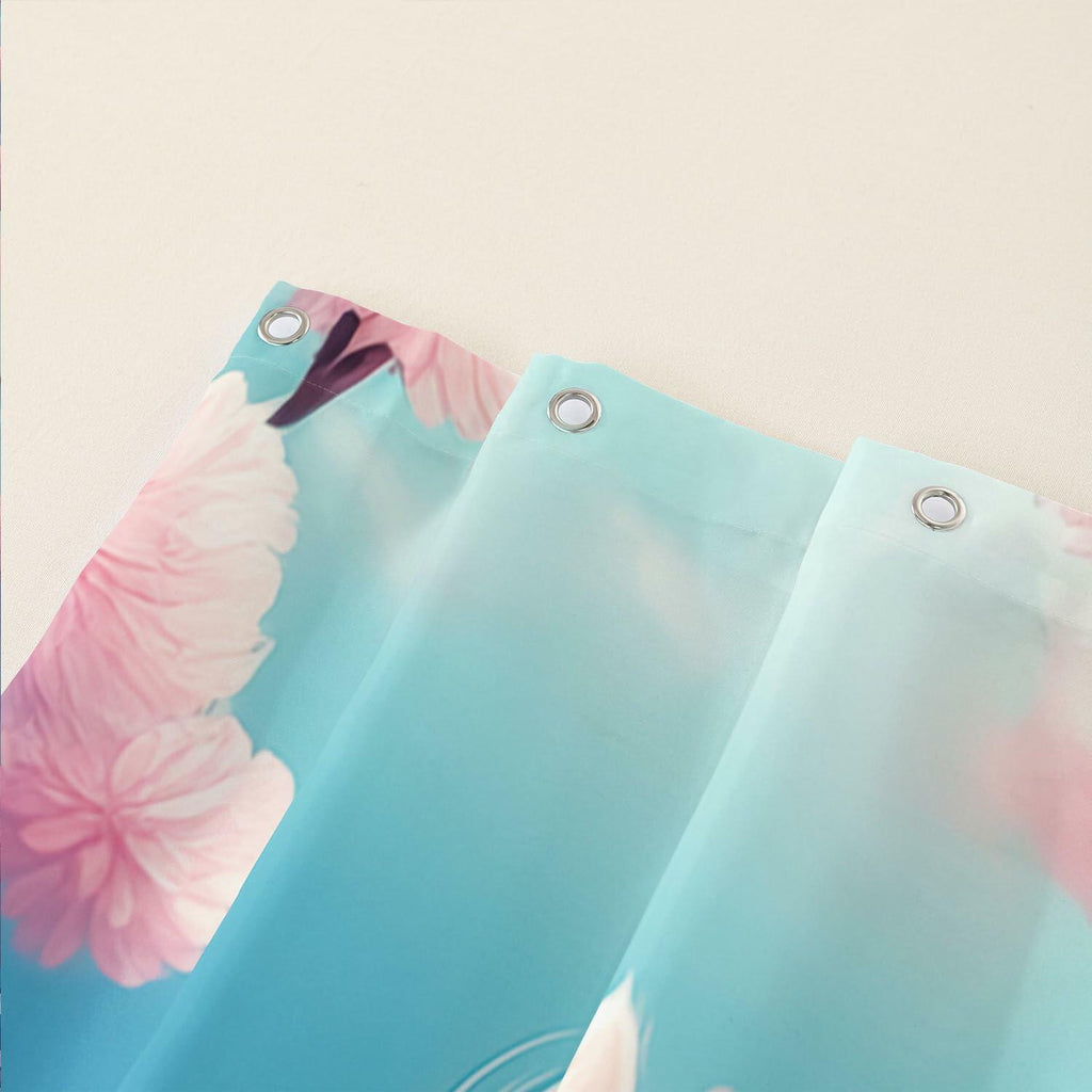 AILONEN 3D Printed White Kitten Shower Curtain 72x84 Blue Pink Floral Hooks