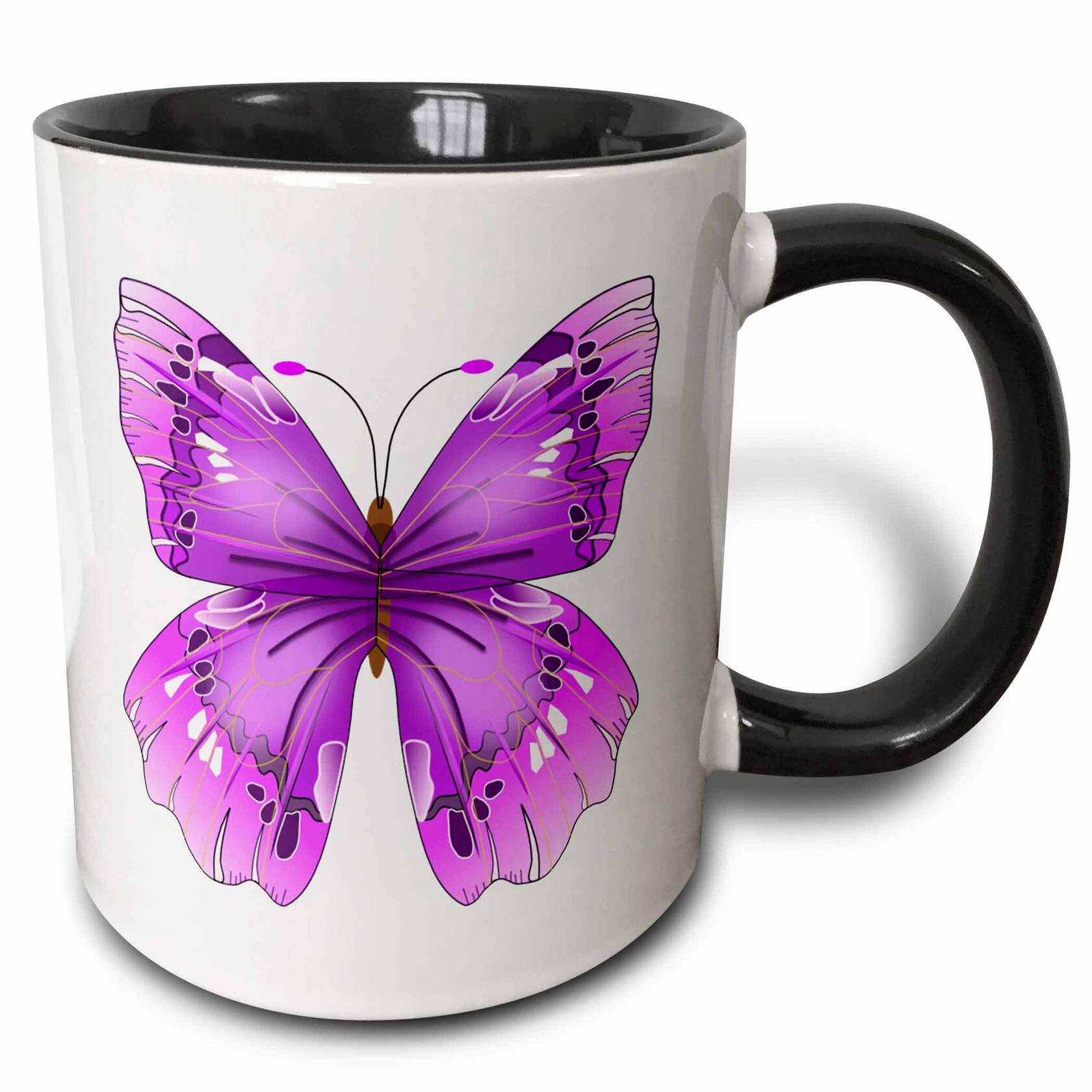 [Like New] 3dRose Large Purple Butterfly Two Tone Black Mug 11 oz Multicolor
