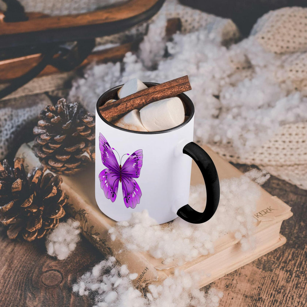 [Like New] 3dRose Large Purple Butterfly Two Tone Black Mug 11 oz Multicolor