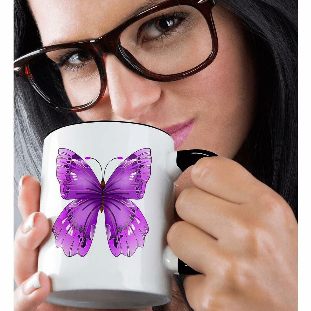 [Like New] 3dRose Large Purple Butterfly Two Tone Black Mug 11 oz Multicolor
