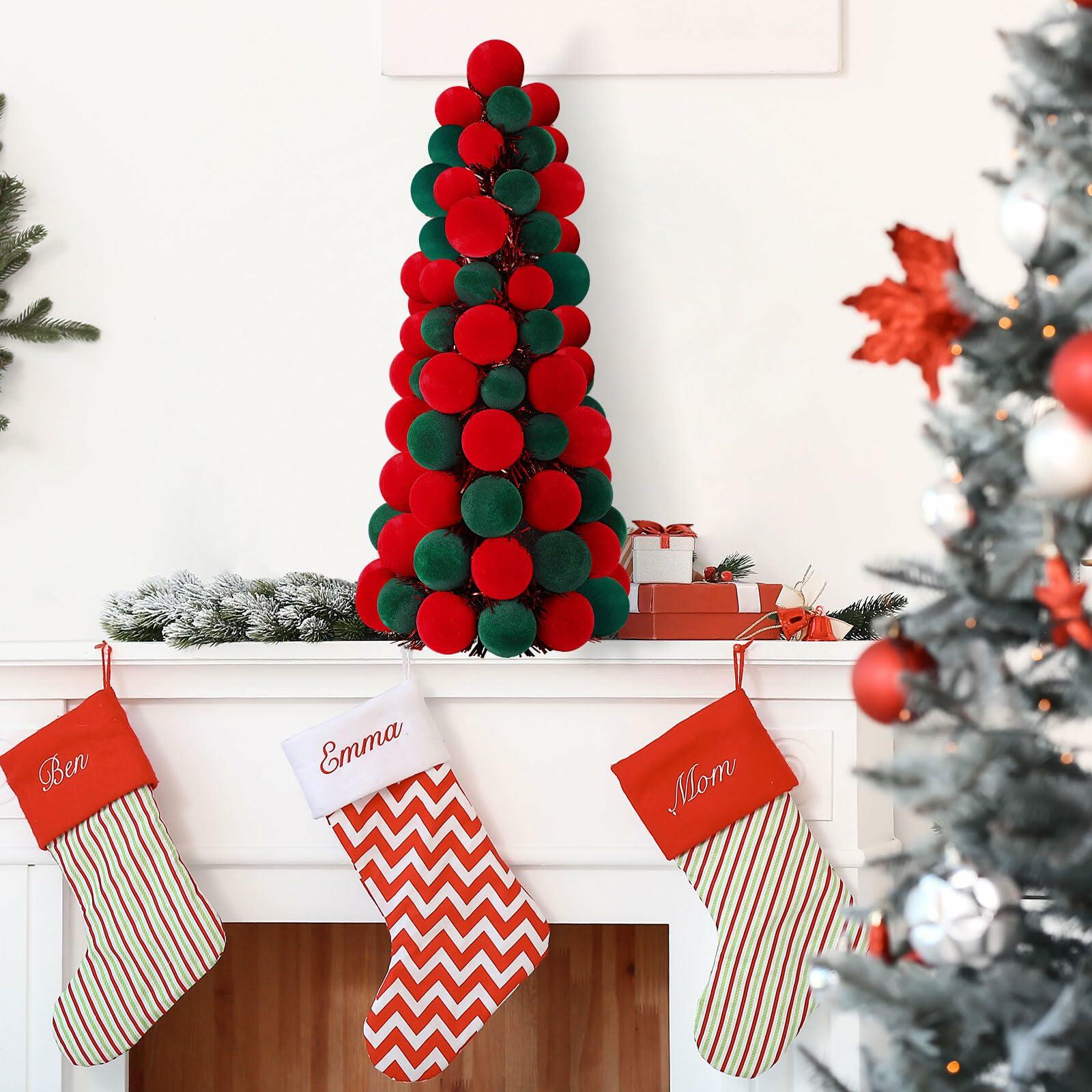 [Like New] Motionchic 16" Velvet Christmas Ball Mini Cone Tree Red Green