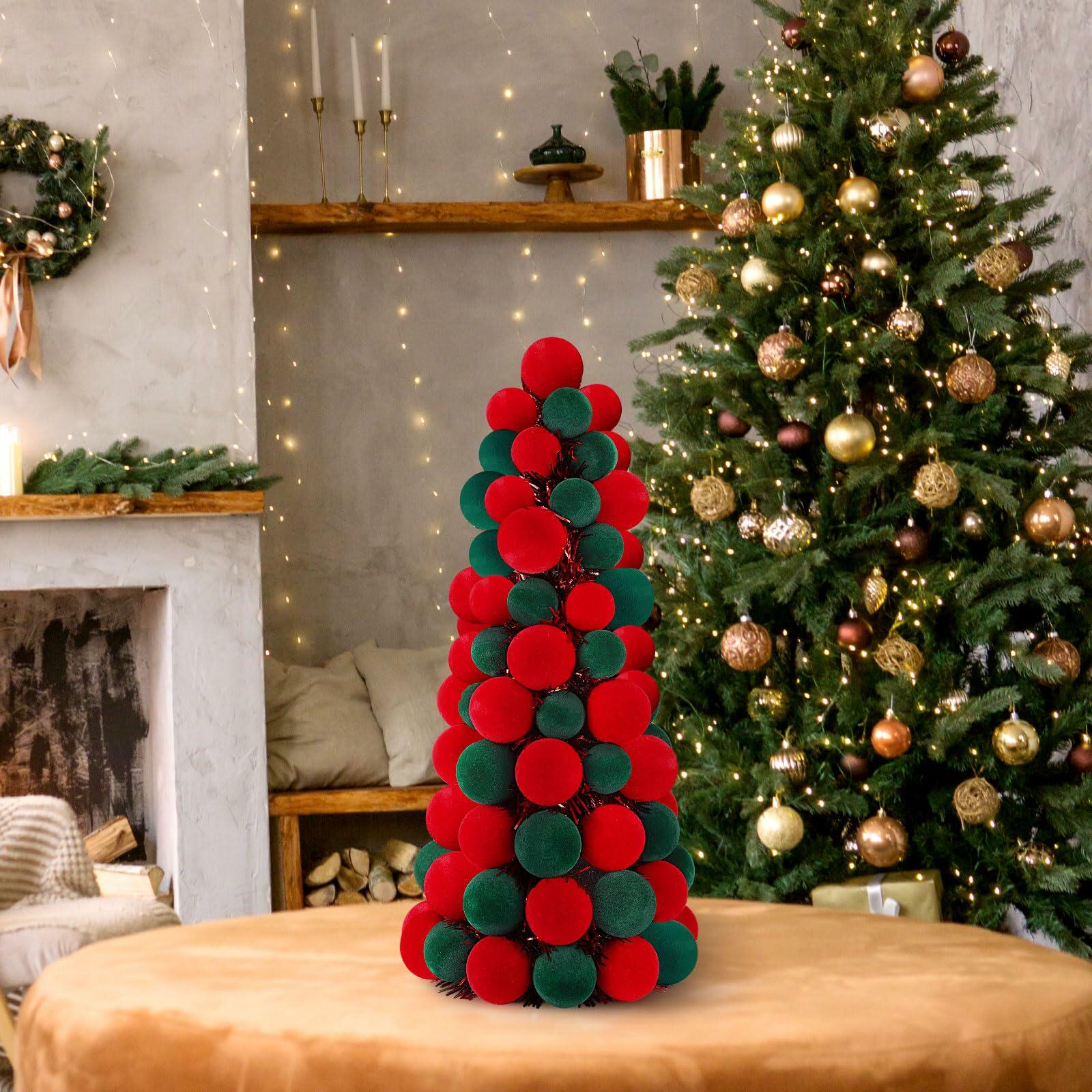 [Like New] Motionchic 16" Velvet Christmas Ball Mini Cone Tree Red Green