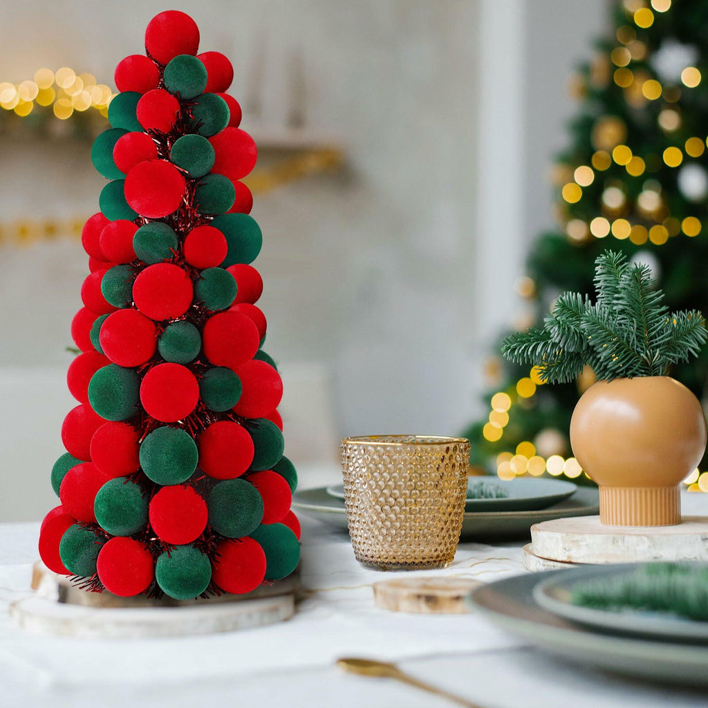 [Like New] Motionchic 16" Velvet Christmas Ball Mini Cone Tree Red Green