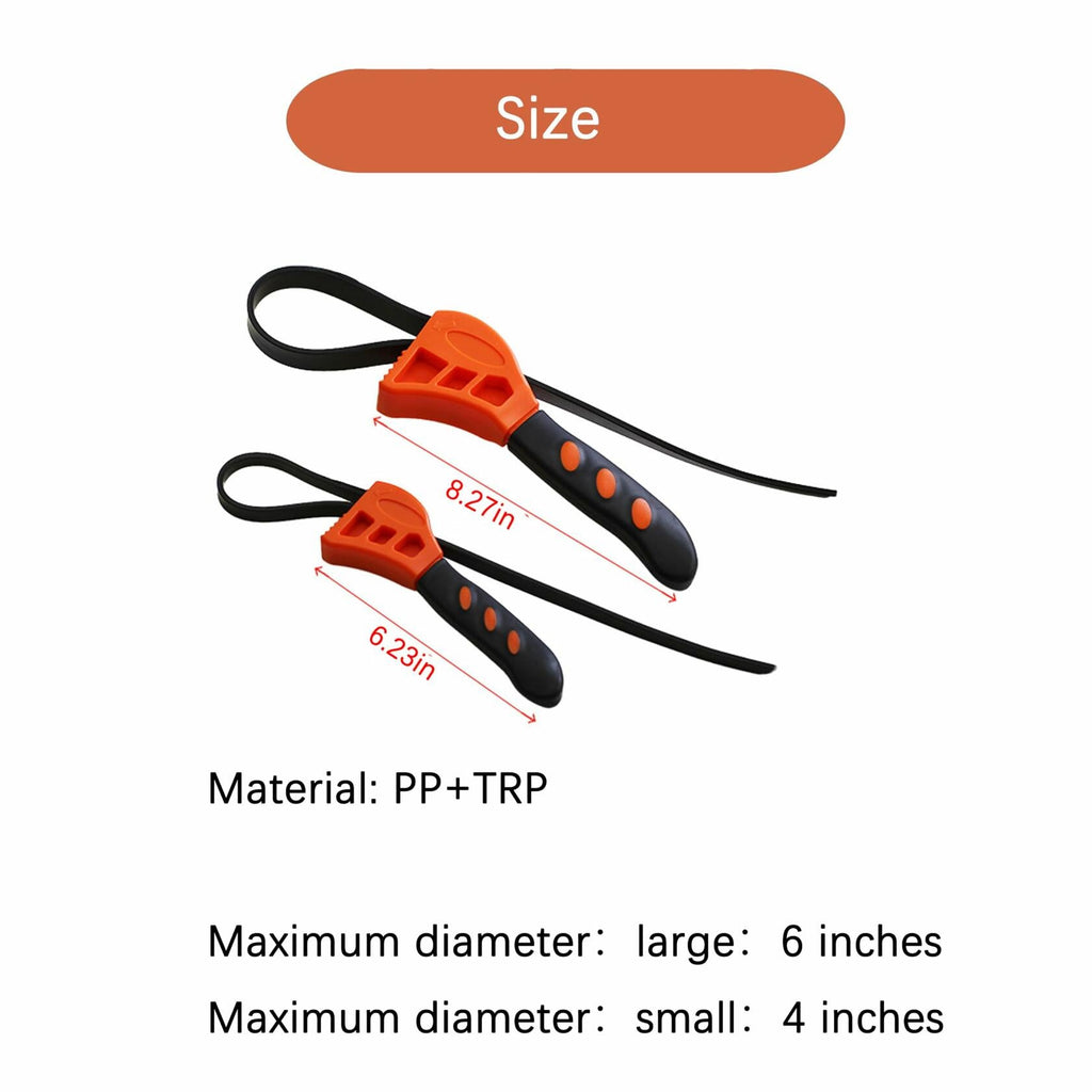 Jalnatee Strap Wrench Set Adjustable Rubber Oil Filter Wrench 4in 6in 2pcs
