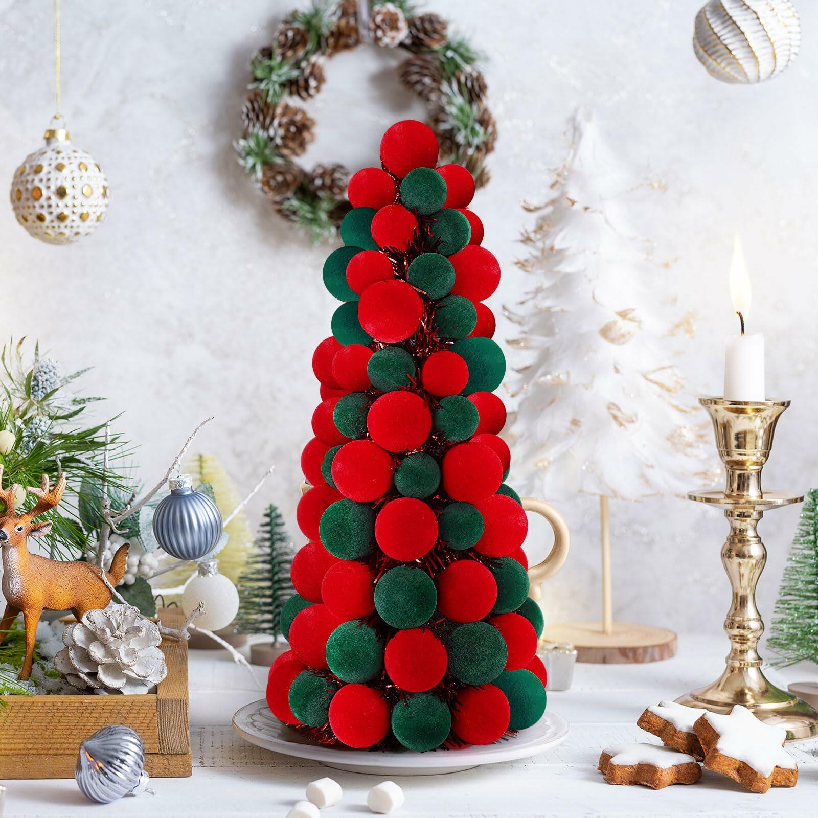 [Like New] Motionchic 16" Velvet Christmas Ball Mini Cone Tree Red Green