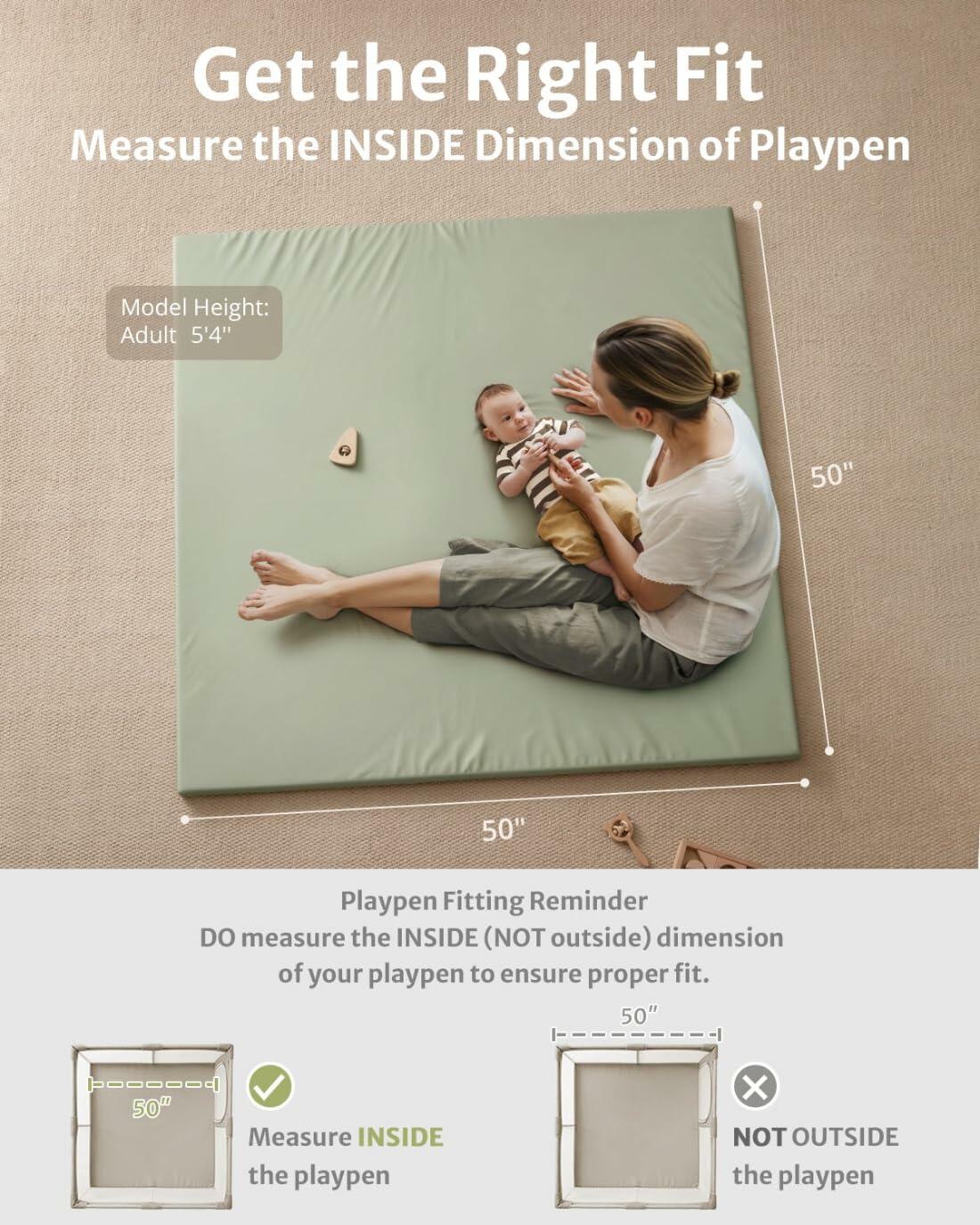 [Like New] Blissful Diary Vegan Leather Baby Play Mat 50x50 Waterproof Light Green